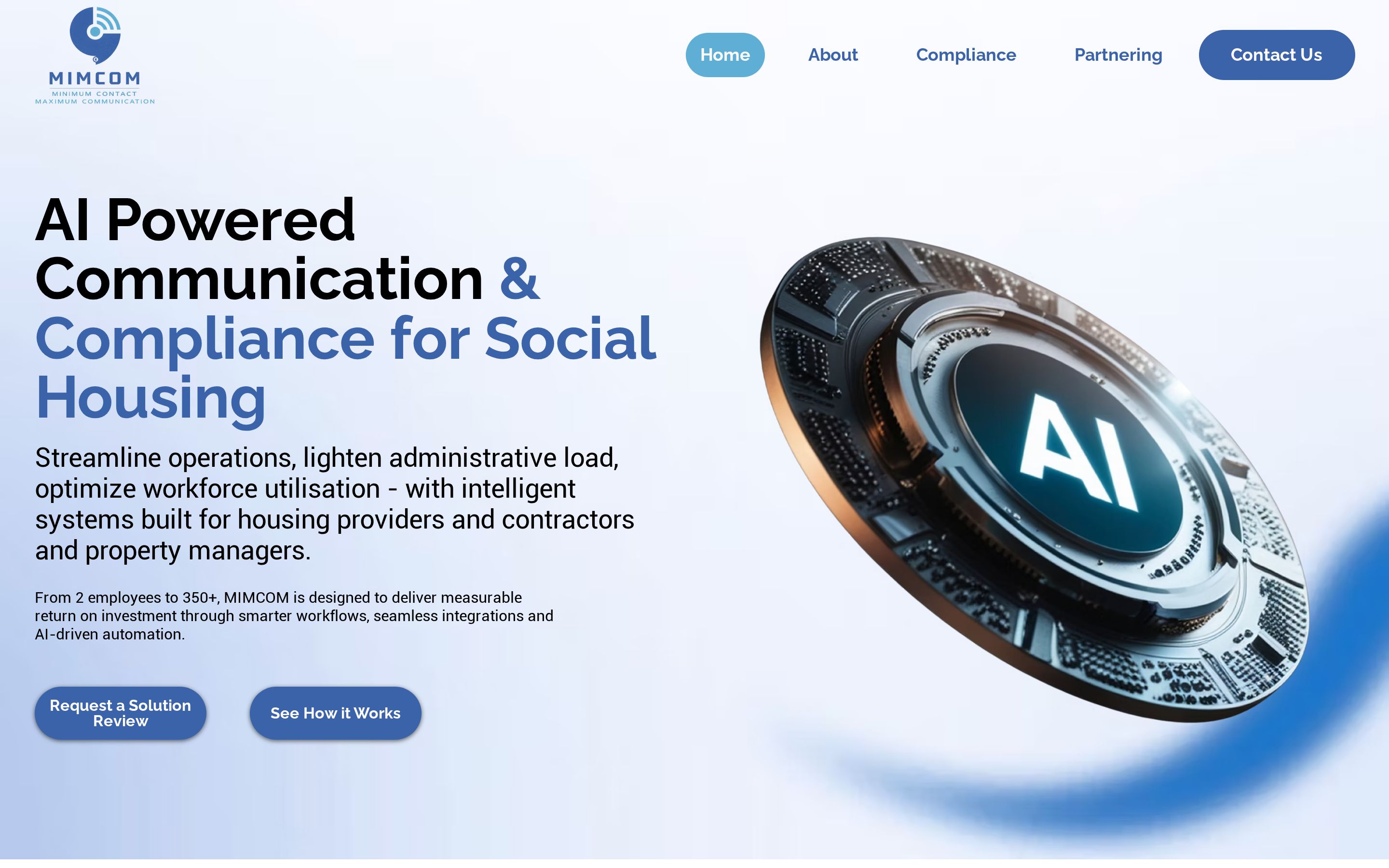 The MIMCOM website shown on desktop